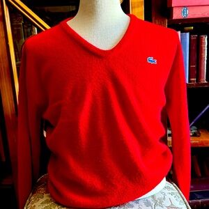 IZOD LACOST vintage RED sweater w/alligator Preppy Tennis Nantucket, collegiate
